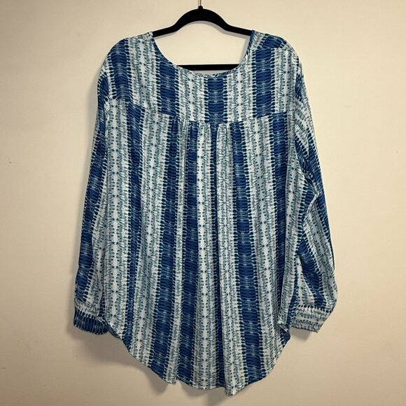 Philosophy Woman Blue/Teal Tie Dye Striped Tunic Pullover Long Sleeve Blouse Top - Picture 2 of 6
